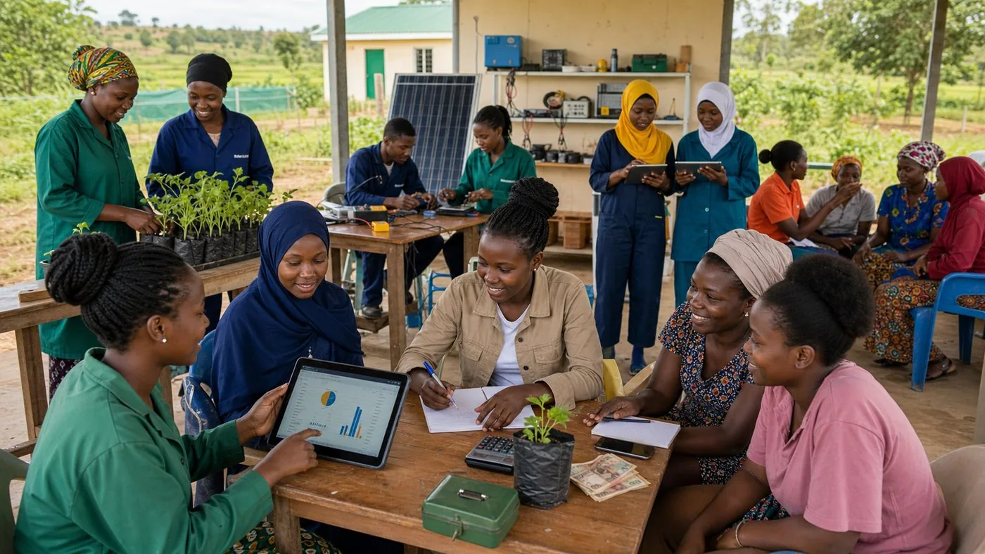 Women, girls, and youth learning green livelihood and digital skills