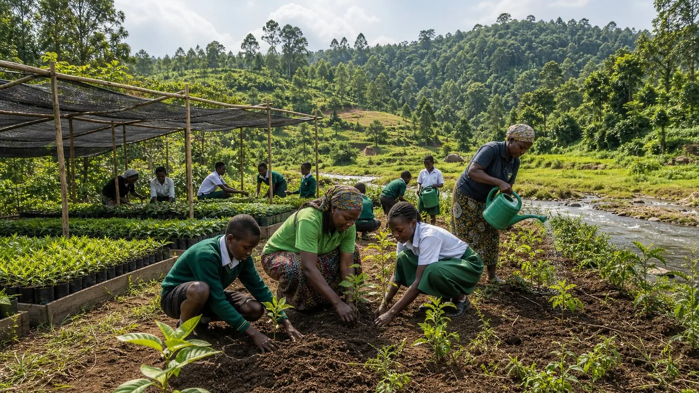 Community tree nursery beside a catchment and forest restoration area